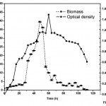 Fig 2: Growth pattern (Biomass Vs Optical Density Vs Time) for mixed microbial (A. xylinum & C. uda).