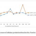 Figure 3b. Time course of cellulase production from Bacillus Pumilus LA4P in different media