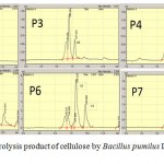 Figure 8. HPLC of hydrolysis product of cellulose by Bacillus pumilus LA4P incubation time for 2 – 7 day