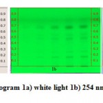 Figure 1: HPTLC chromatogram 1a) white light 1b) 254 nm 1c) 366 nm for different volumes of extract
